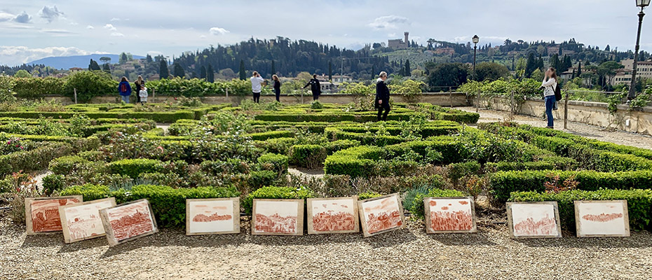 Displayed drawings at the Boboli Gardens Florence