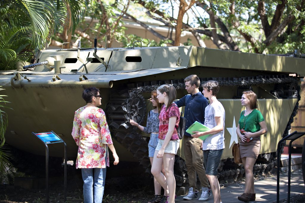 Visitors looking at an old tank at the Darwin Military Museum © Tourism NT
